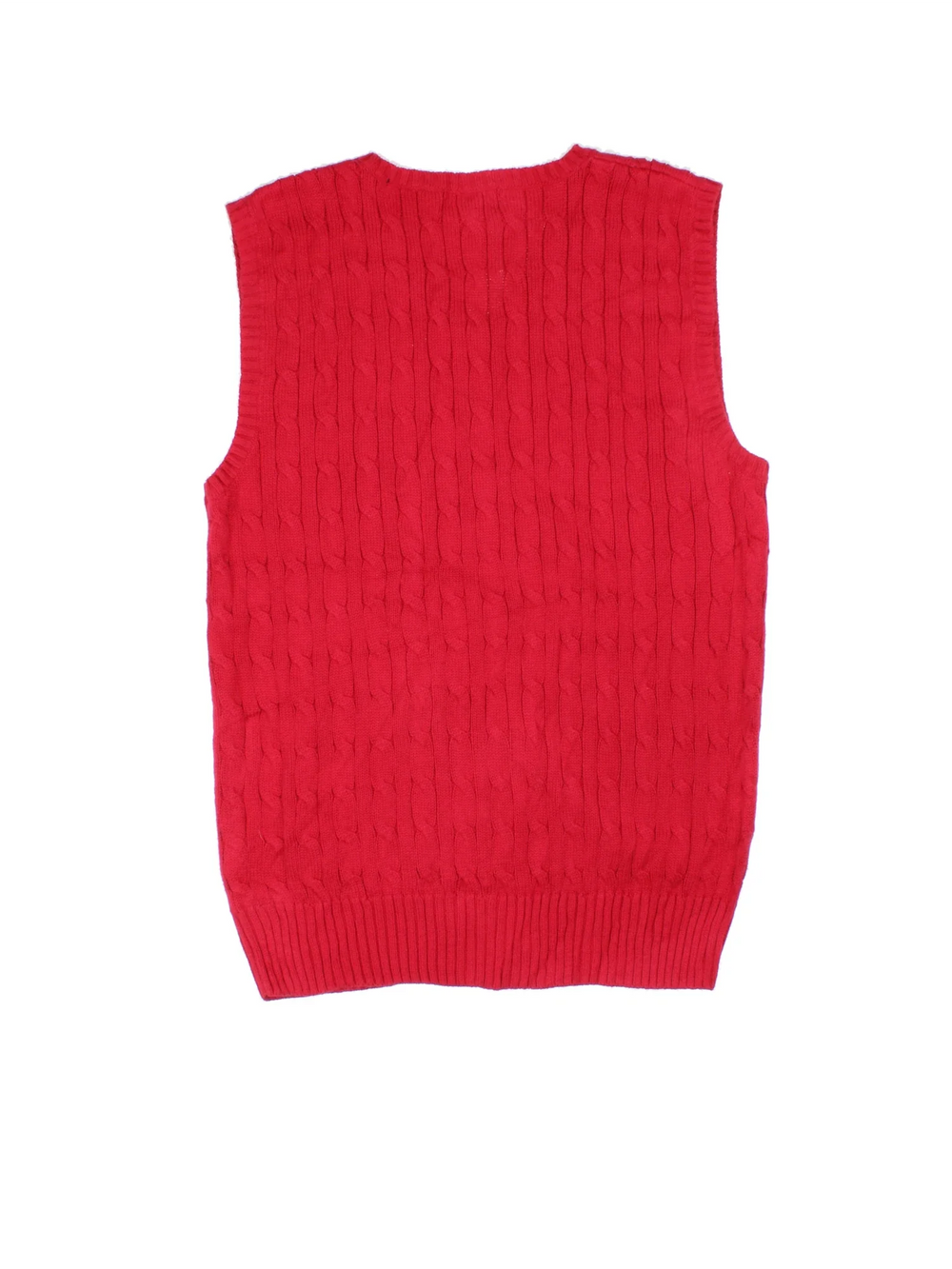 Ralph Lauren Sweater Vest in a red colourway with a V neck collar and embroidered logo on the front.