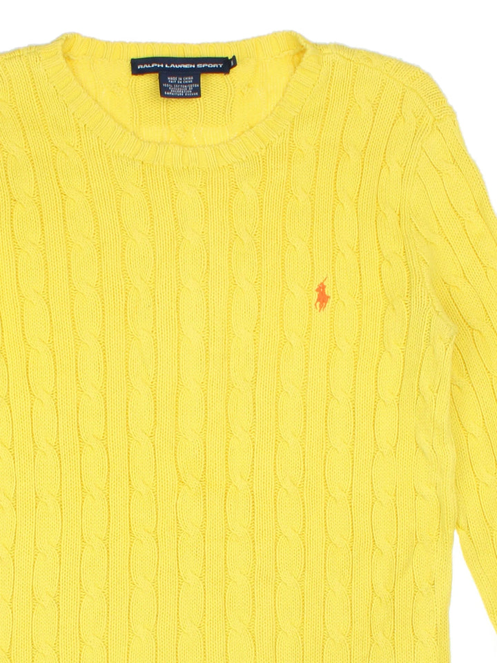 Ralph Lauren Cable Knit Jumper in a yellow colourway with embroidered logo on the front.