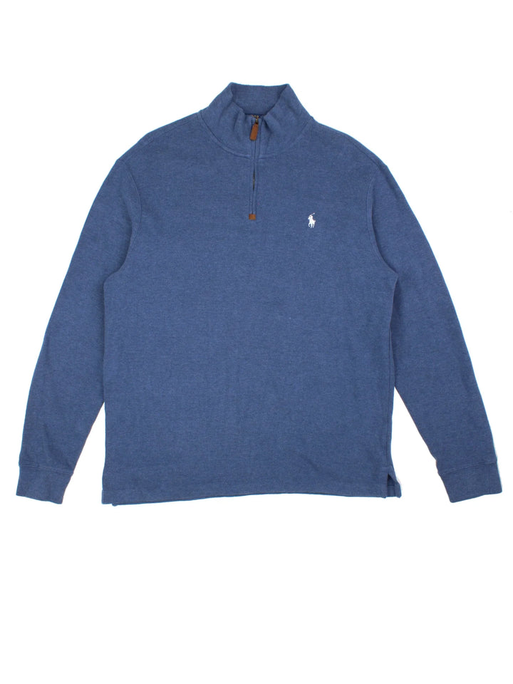 Ralph Lauren 1/4 Zip Sweater in a blue colourway with embroidered logo on the front.