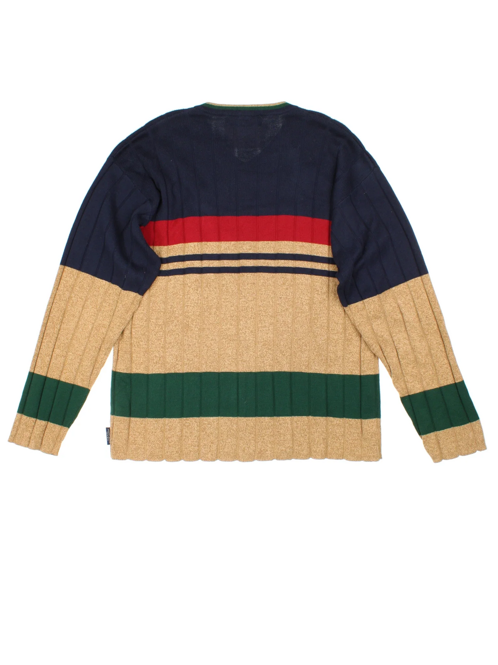 Ralph Lauren Sweater in a multicoloured colourway with a V neck collar and stripe pattern on front and back.