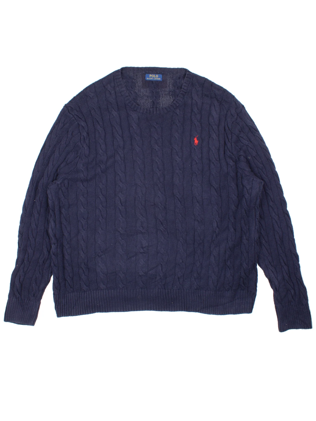 Ralph Lauren Cable Knit Jumper in a blue colourway embroidered logo on the front.