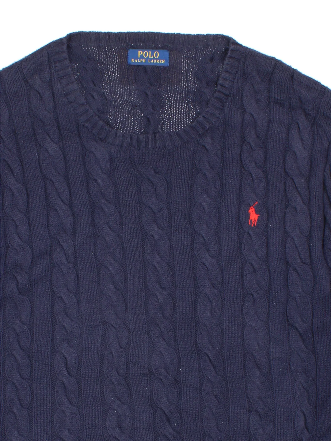 Ralph Lauren Cable Knit Jumper in a blue colourway embroidered logo on the front.