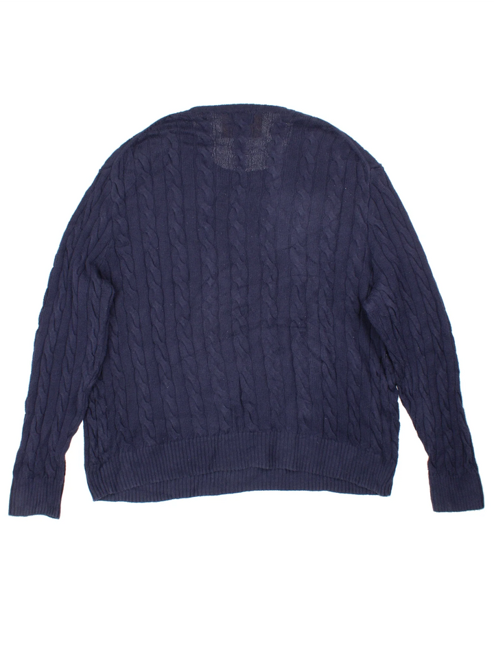 Ralph Lauren Cable Knit Jumper in a blue colourway embroidered logo on the front.