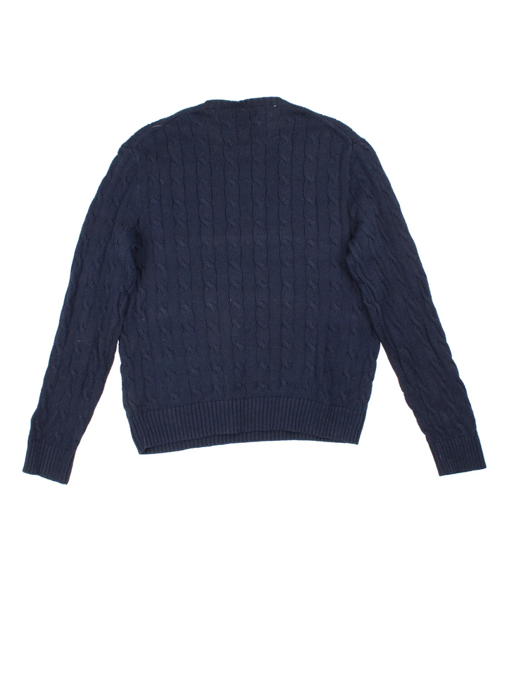 Ralph Lauren Cable Knit Jumper in a blue colourway embroidered logo on the front.
