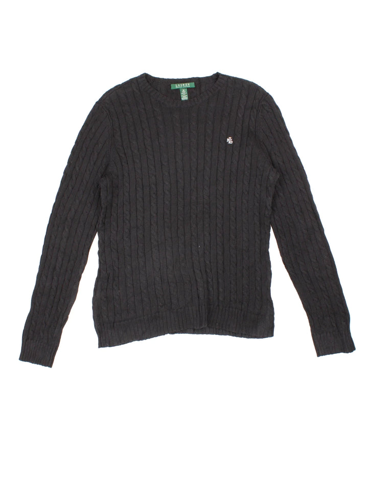 Lauren By Ralph Lauren Cable Knit Jumper in a black colourway embroidered logo on the front.