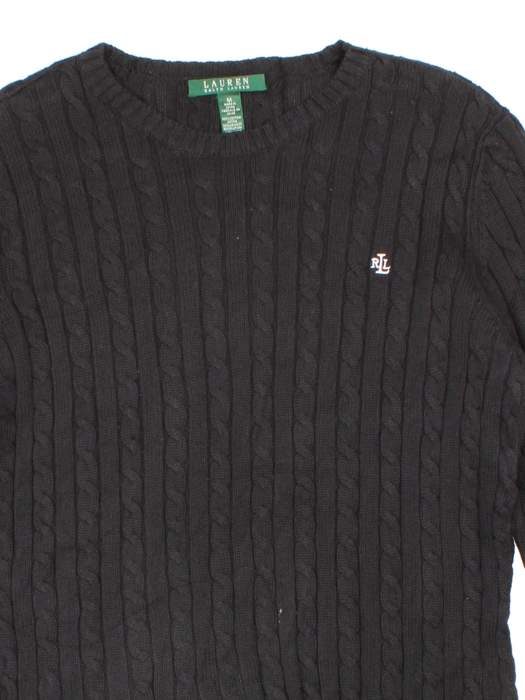 Lauren By Ralph Lauren Cable Knit Jumper in a black colourway embroidered logo on the front.