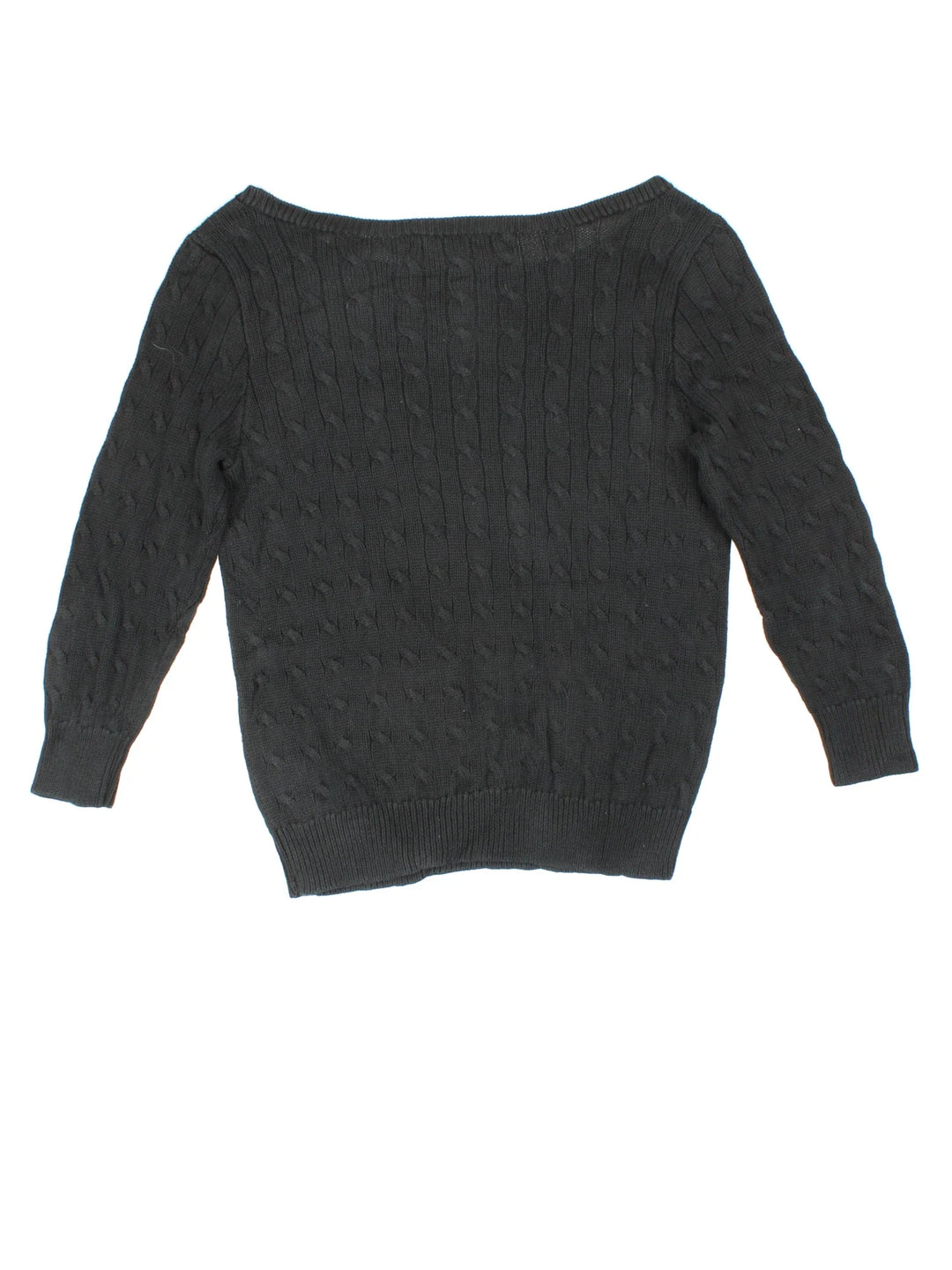 Ralph Lauren Cable Knit Jumper in a black colourway with a big collar and embroidered logo on front.