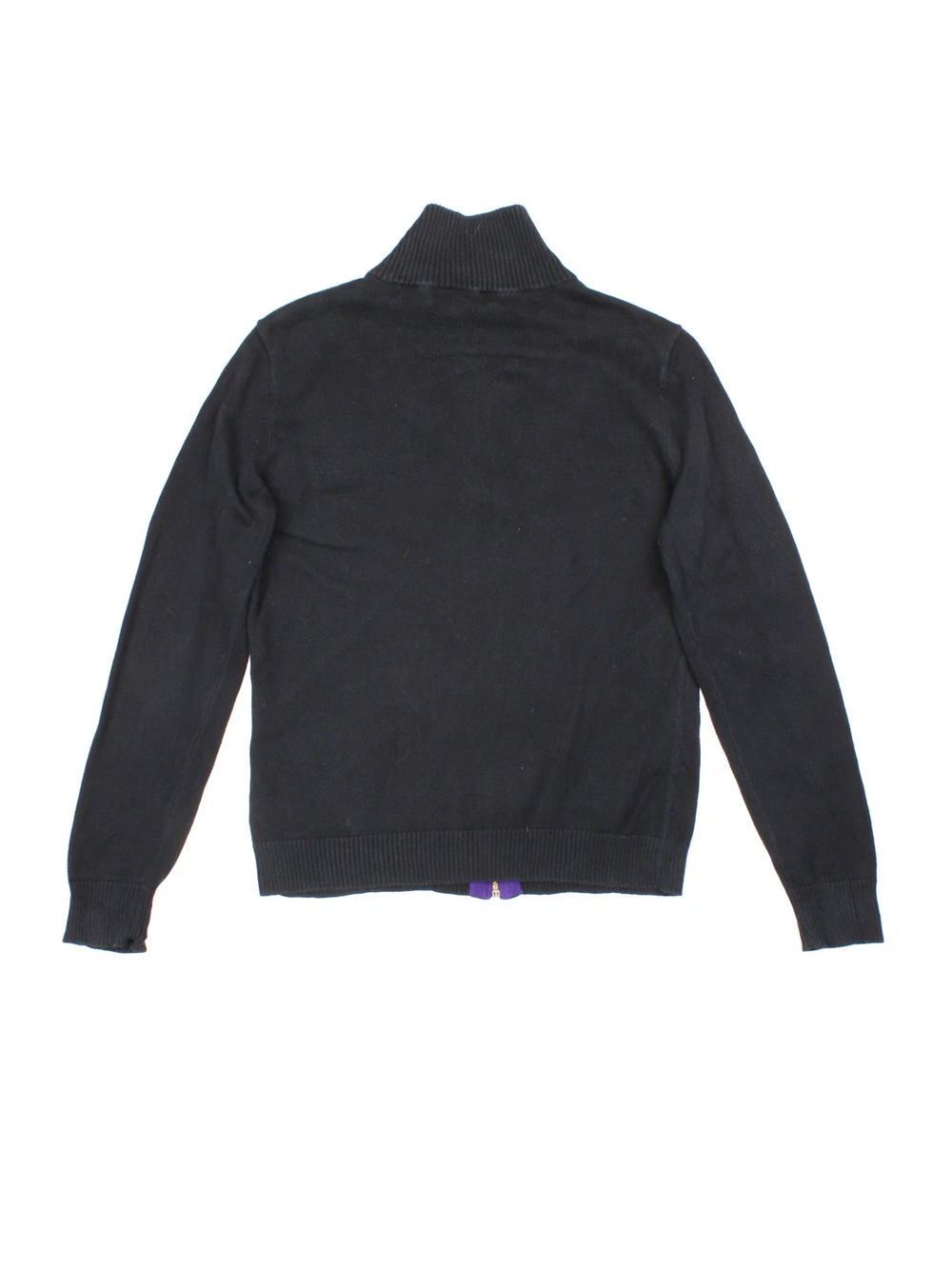 Lauren By Ralph Lauren Zip Up Sweater in a black colourway with purple stripe across and embroidered logo on front.