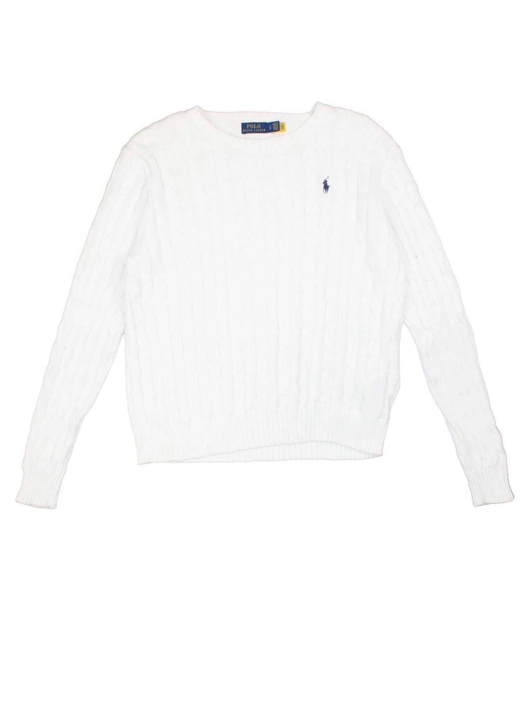 Ralph Lauren Cable Knit Jumper in a white colourway with embroidered logo on the front.