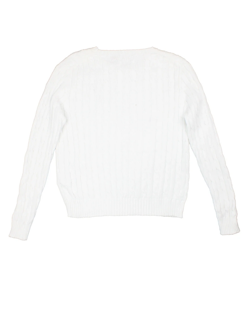 Ralph Lauren Cable Knit Jumper in a white colourway with embroidered logo on the front.