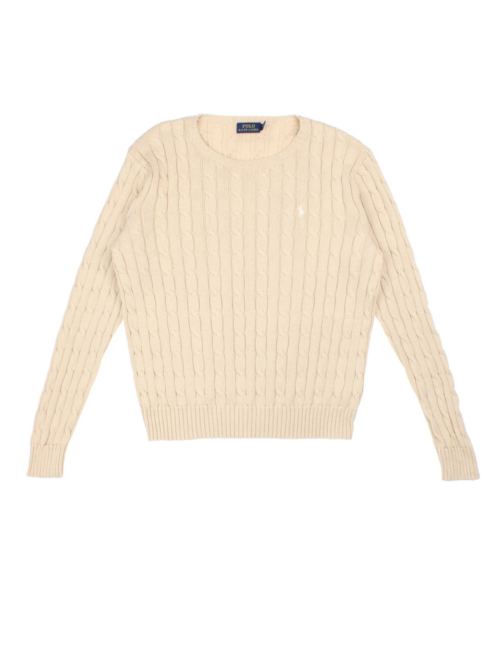 Ralph Lauren Cable Knit Jumper in a tan colourway with embroidered logo on the front.