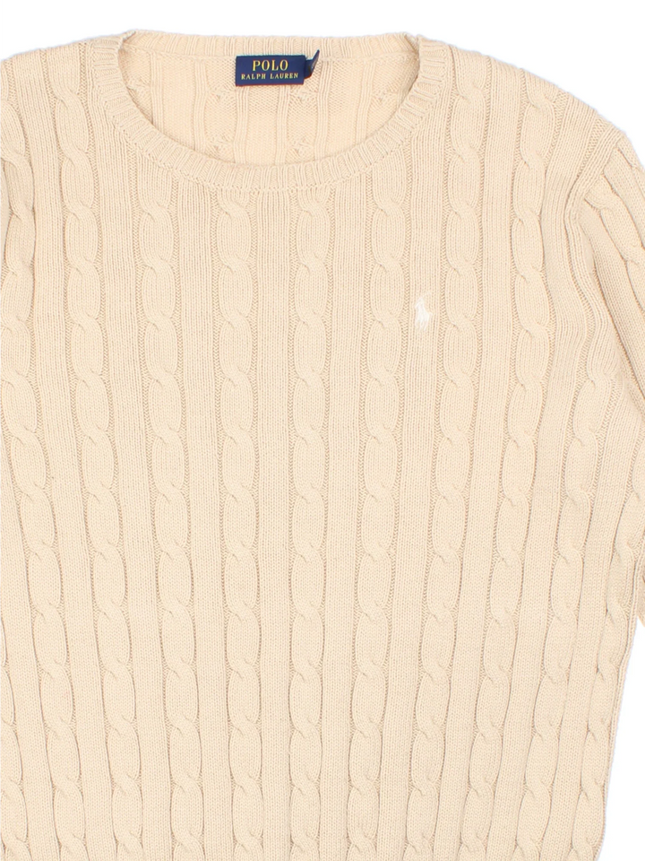 Ralph Lauren Cable Knit Jumper in a tan colourway with embroidered logo on the front.