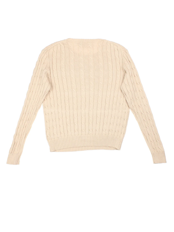 Ralph Lauren Cable Knit Jumper in a tan colourway with embroidered logo on the front.
