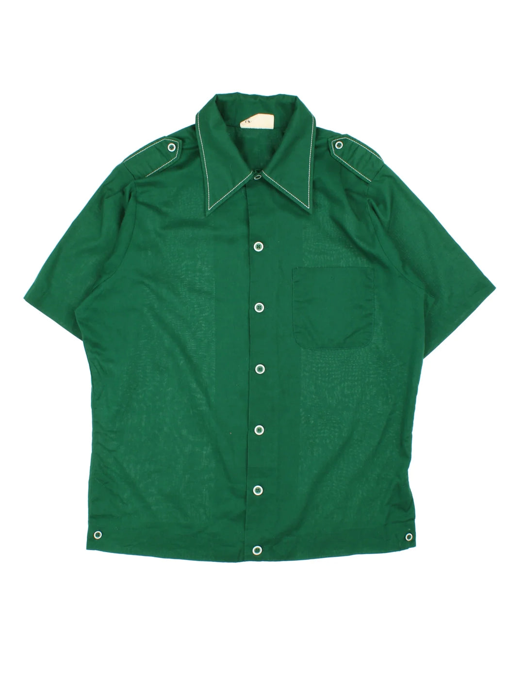 Vintage 70's Shirt in a green colourway, button up with front pocket, contrast stitching and dagger collar.