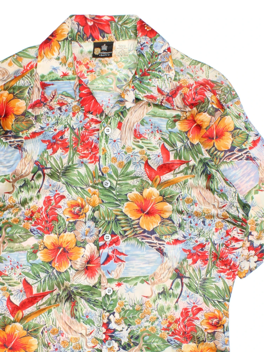 Vintage 70's Hawaiian Shirt in a floral multicoloured colourway, button up with contrast stitching and dagger collar.