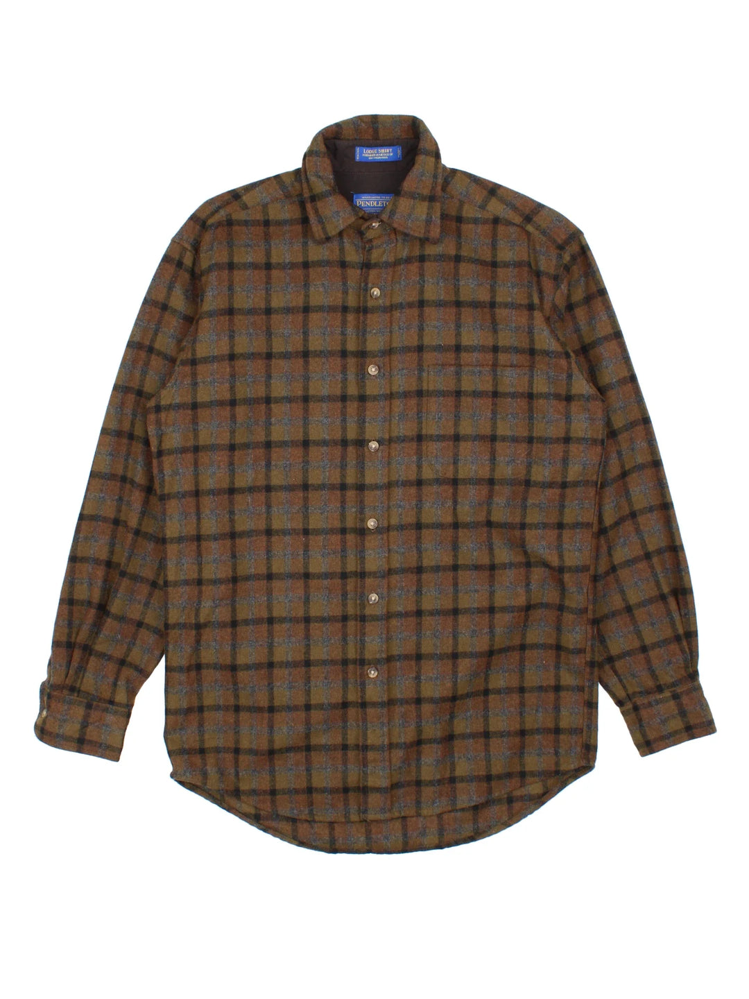 Pendleton Flannel Shirt in a brown colourway. Button up fastening, with front patch pocket and hidden tab branding.