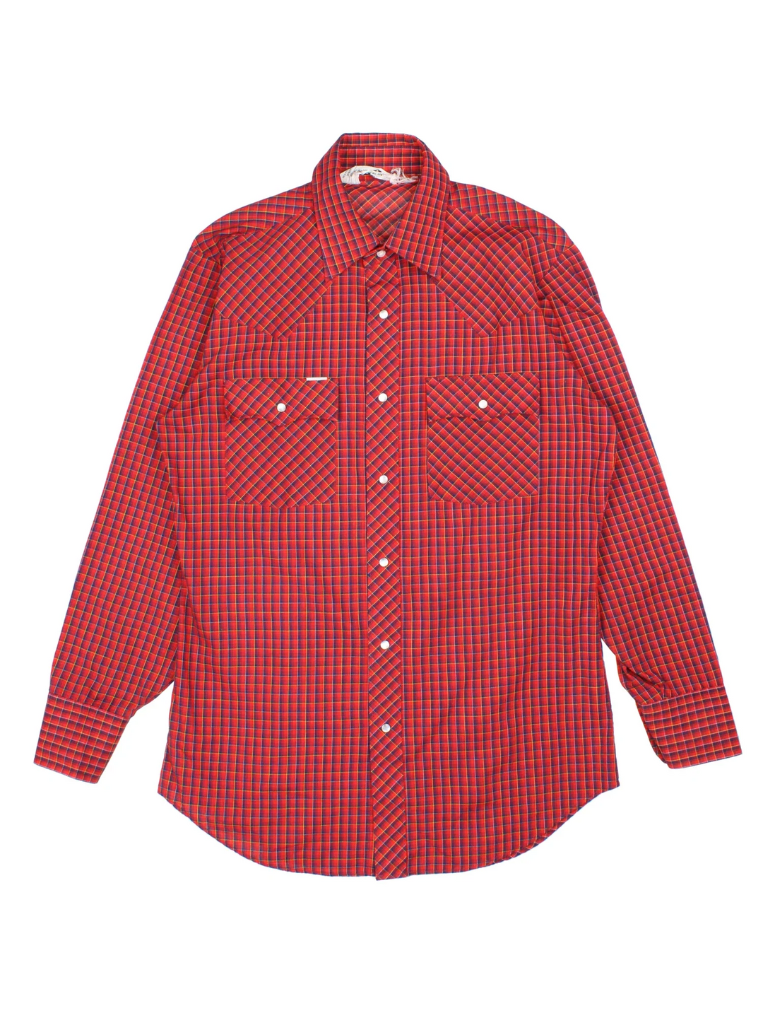 Vintage Chute #1 Western Shirt in a red and navy blue plaid patterned colourway, buttons up and has double chest pockets with the logo tab embroidered on the front.