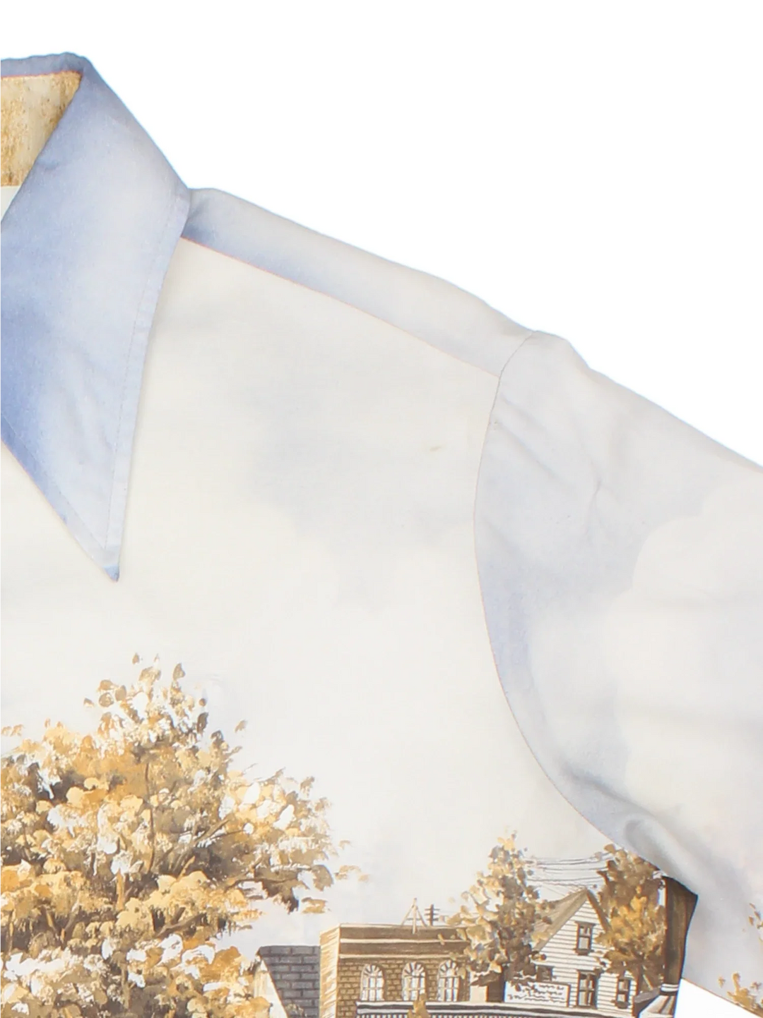 Vintage 80's Kennington Disney Shirt in a blue/tan colourway. Button up with all over print and dagger collar.