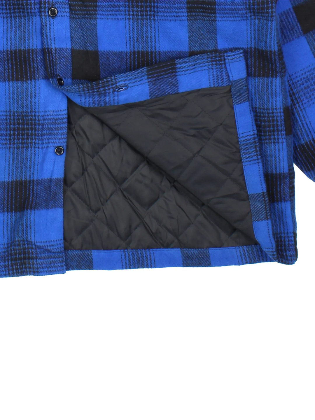 Osh Kosh Flannel Shirt in a blue/black colourway. Button up with front patch pockets and quilted lining.