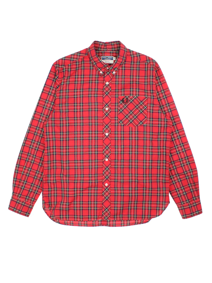Fred Perry Shirt in a red colourway with all over check print, full button up with the logo embroidered on the front.