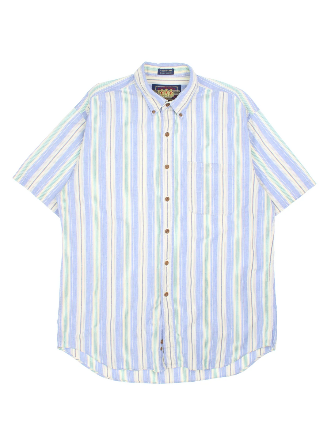 Ralph Lauren Shirt in a blue colourway with all over stripe pattern, button up with small pocket on the front.
