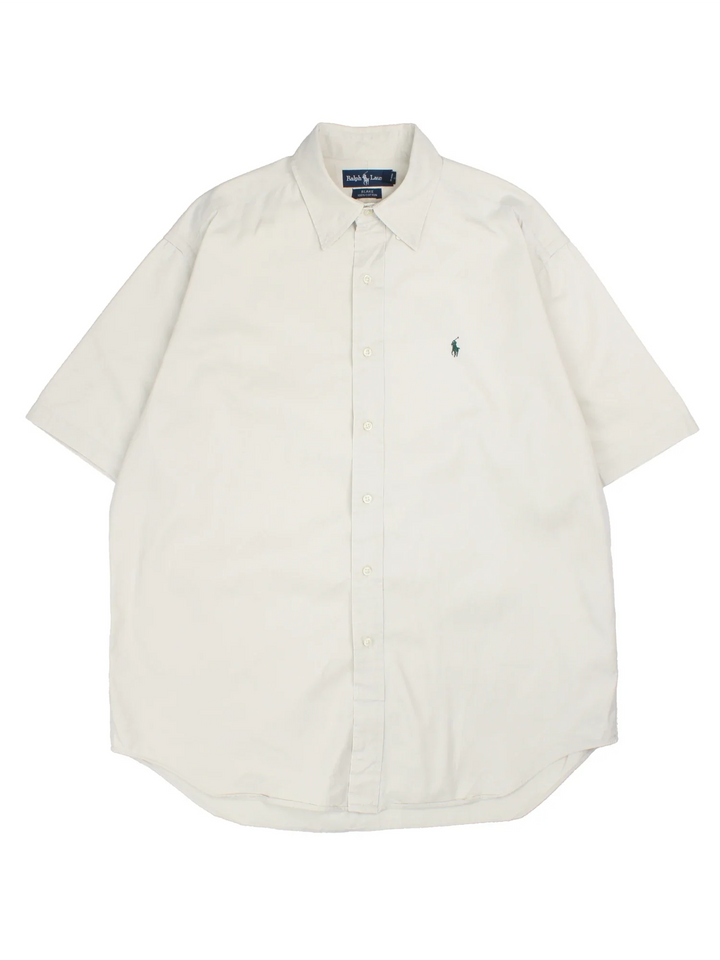 Ralph Lauren Short Sleeve Shirt in a tan colourway, button up with the logo embroidered on the front.