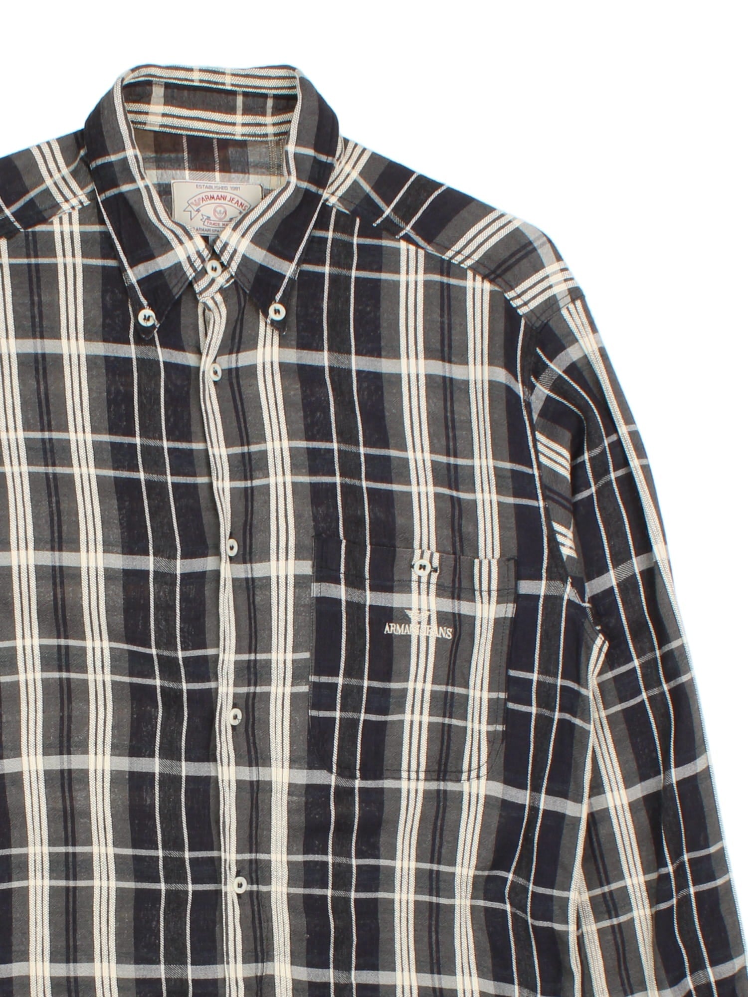 ARMANI COLLEZIONI　Flannel Shirts Jacket Vintage Armani Checked Shirt (Size M) – VintageFolk