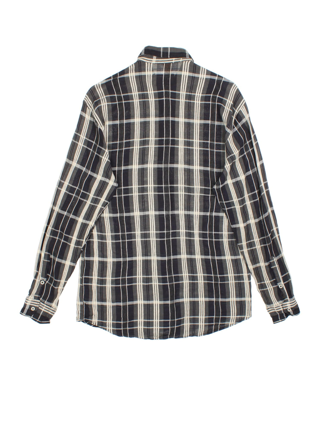 Vintage Armani checked shirt in a black and white colourway with the logo embroidered on the front patch pocket.