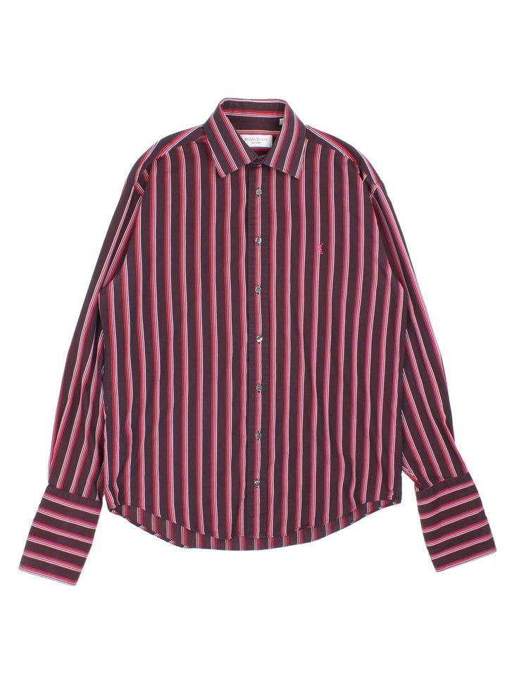 Yves Saint Laurent Stripe Shirt in a purple colourway, button up with the logo embroidered on the front.