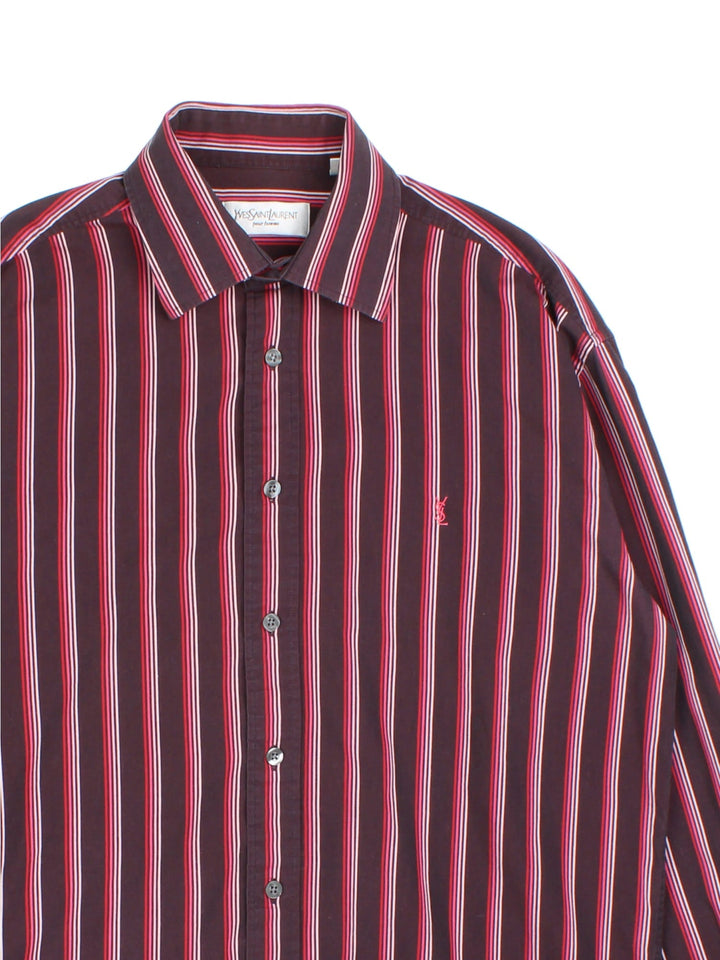 Yves Saint Laurent Stripe Shirt in a purple colourway, button up with the logo embroidered on the front.