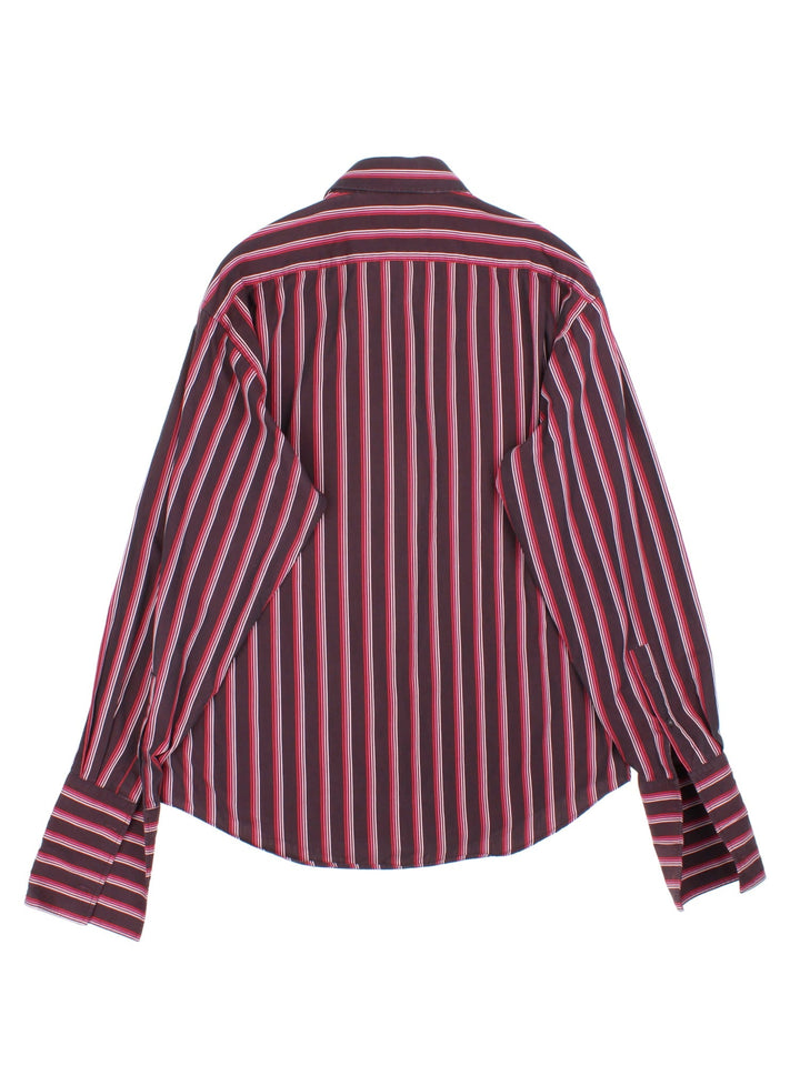Yves Saint Laurent Stripe Shirt in a purple colourway, button up with the logo embroidered on the front.