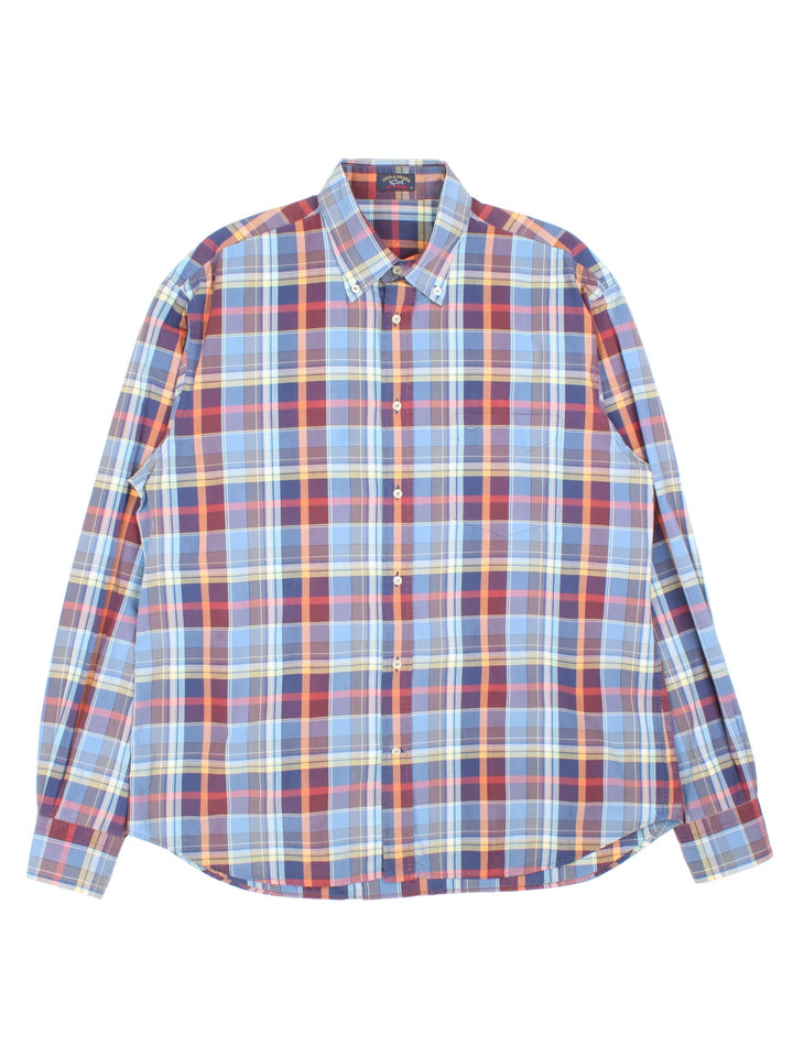 Paul & Shark Checked Shirt in a blue and red colourway, button up with the logo embroidered on the front.