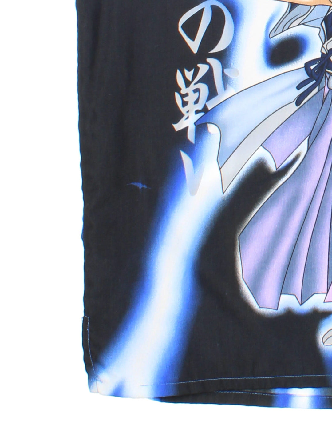 Vintage Samurai Shodown Seishiro Shirt in a blue colourway, button up with all over print.