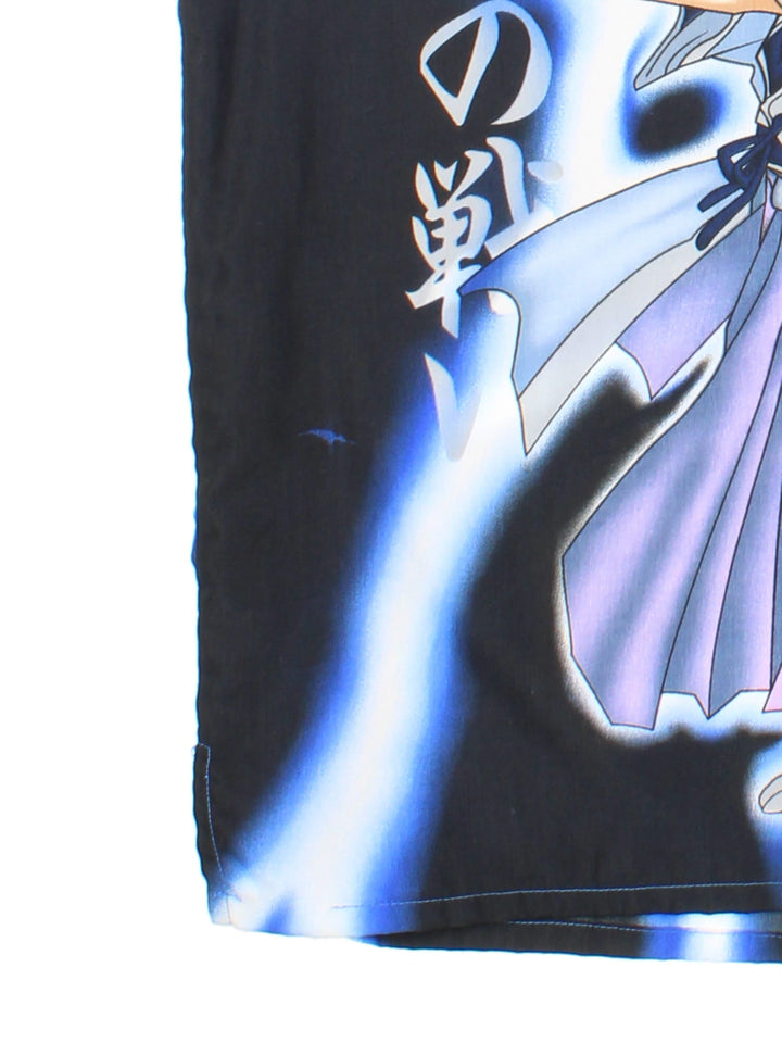 Vintage Samurai Shodown Seishiro Shirt in a blue colourway, button up with all over print.