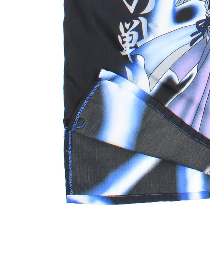 Vintage Samurai Shodown Seishiro Shirt in a blue colourway, button up with all over print.