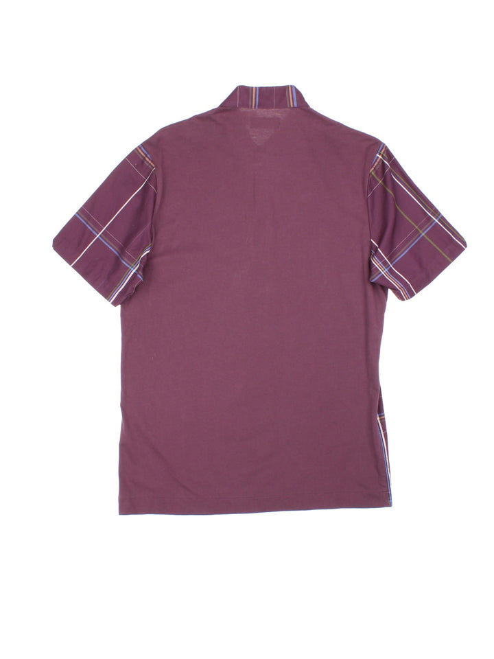 Fred Perry Shirt in a purple colourway, button up with jersey back and embroidered front logo.