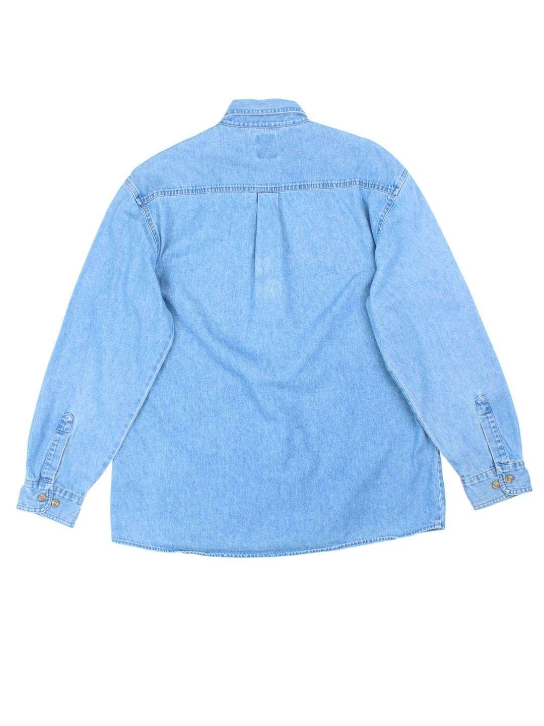 Dickies Denim Shirt in a blue colourway, button up and has a chest pocket with the logo embroidered on the front.