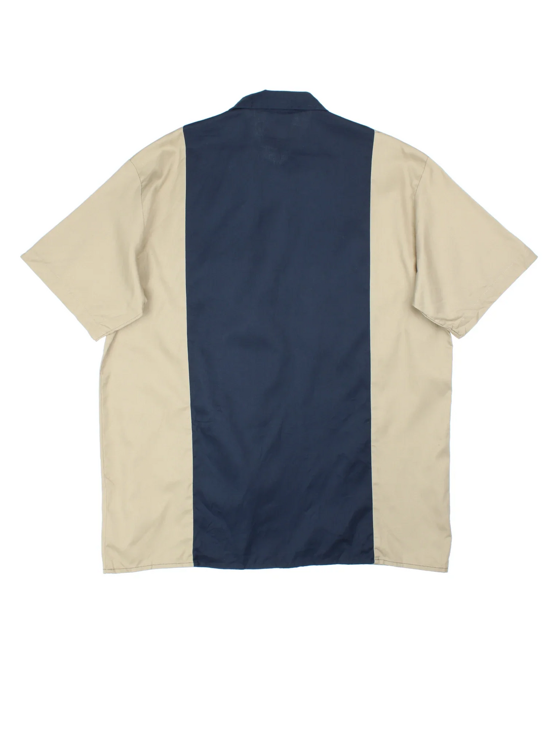 Dickies Two Tone Work Shirt in a blue and tan colourway, button up and has double chest pockets with the logo embroidered on the front.