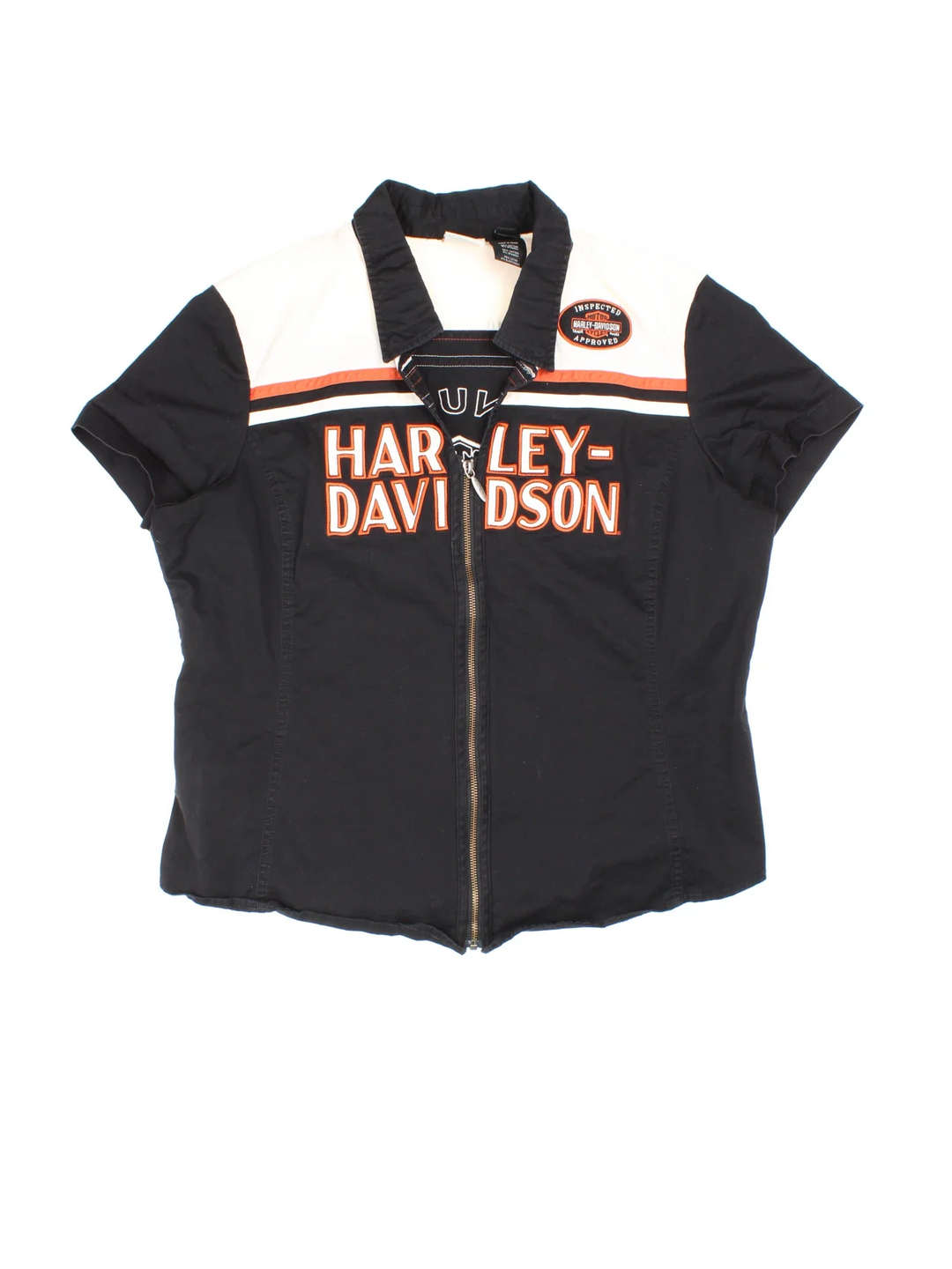 Harley-Davidson Shirt in a black colourway, zip up closure with the logo embroidered on the front and back.