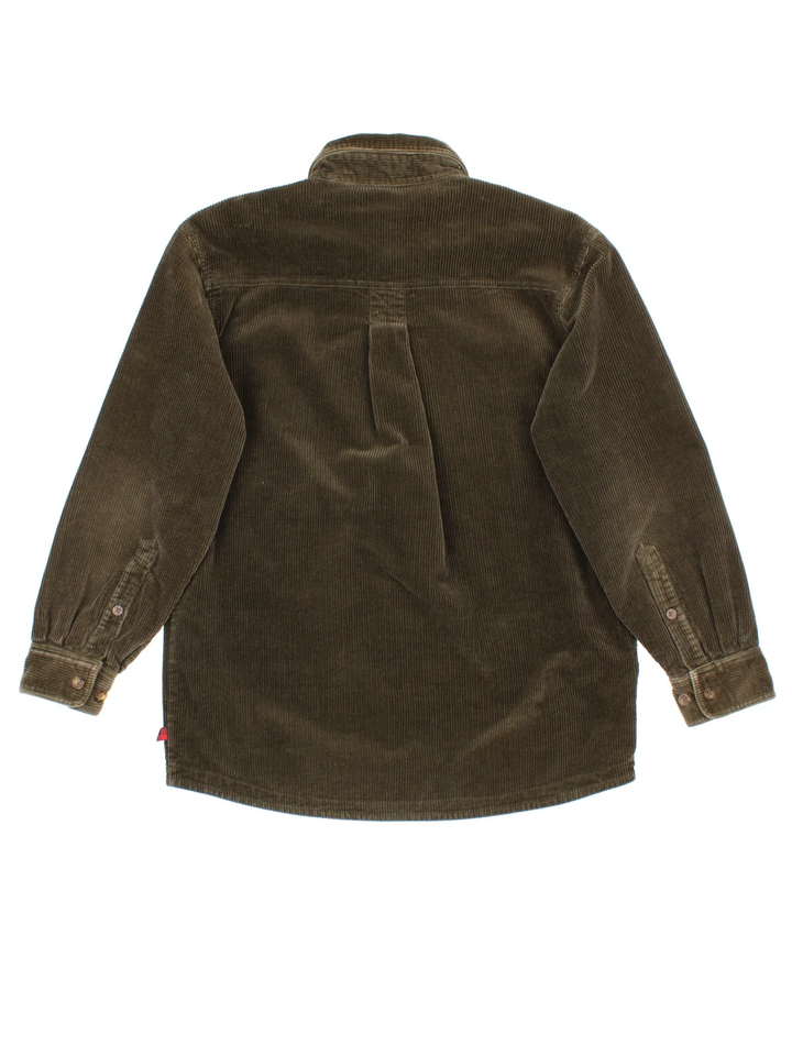 Woolrich Corduroy Shirt in a green colourway, aztec pattern lining, button up and has double chest pockets.