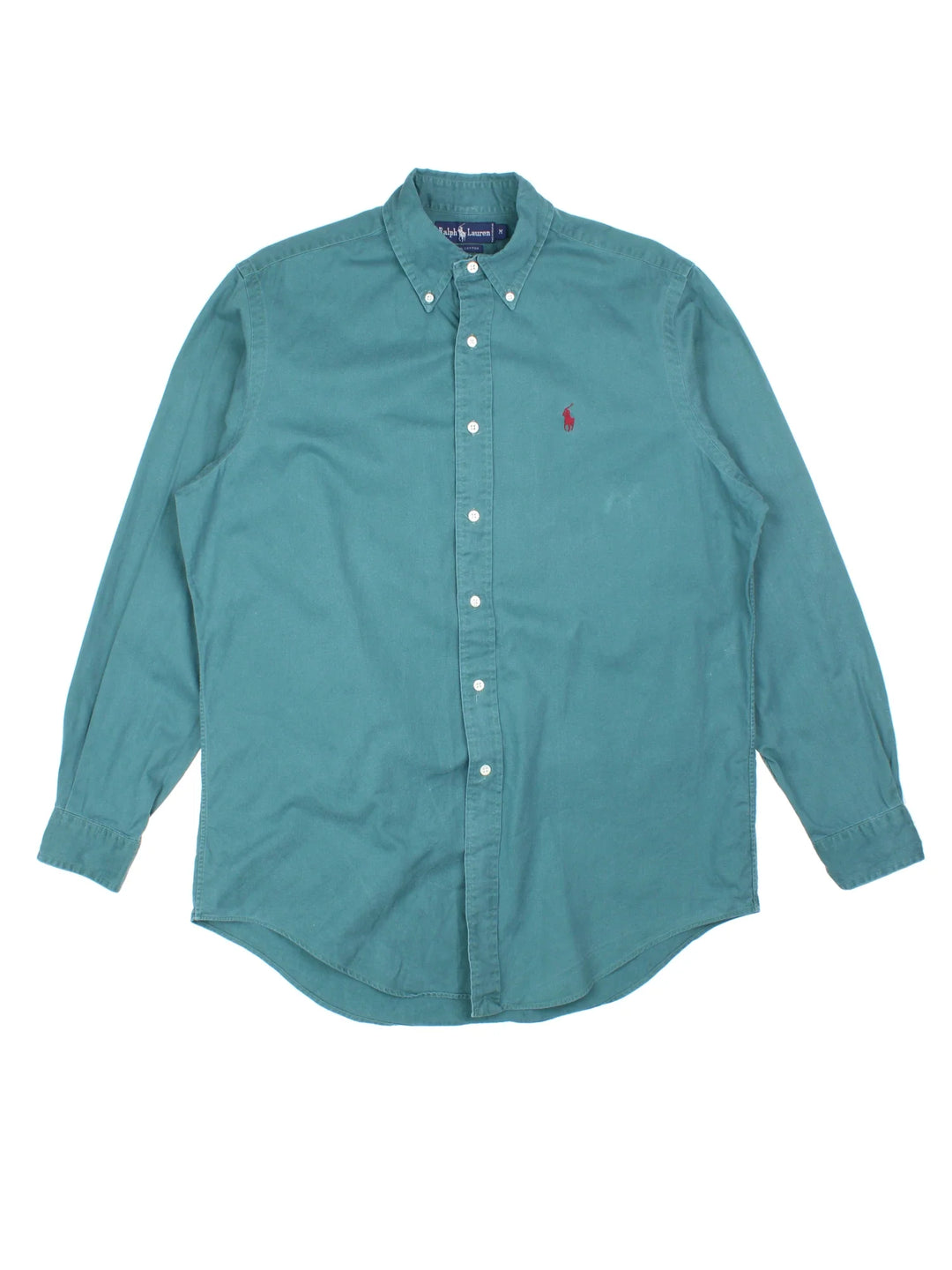 Ralph Lauren Shirt in a blue colourway, button up with the logo embroidered on the front.