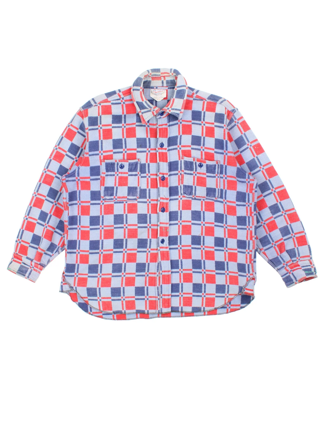 1960's Champion Flannel Shirt in a blue and red checkered colourway, button up with double chest pockets.