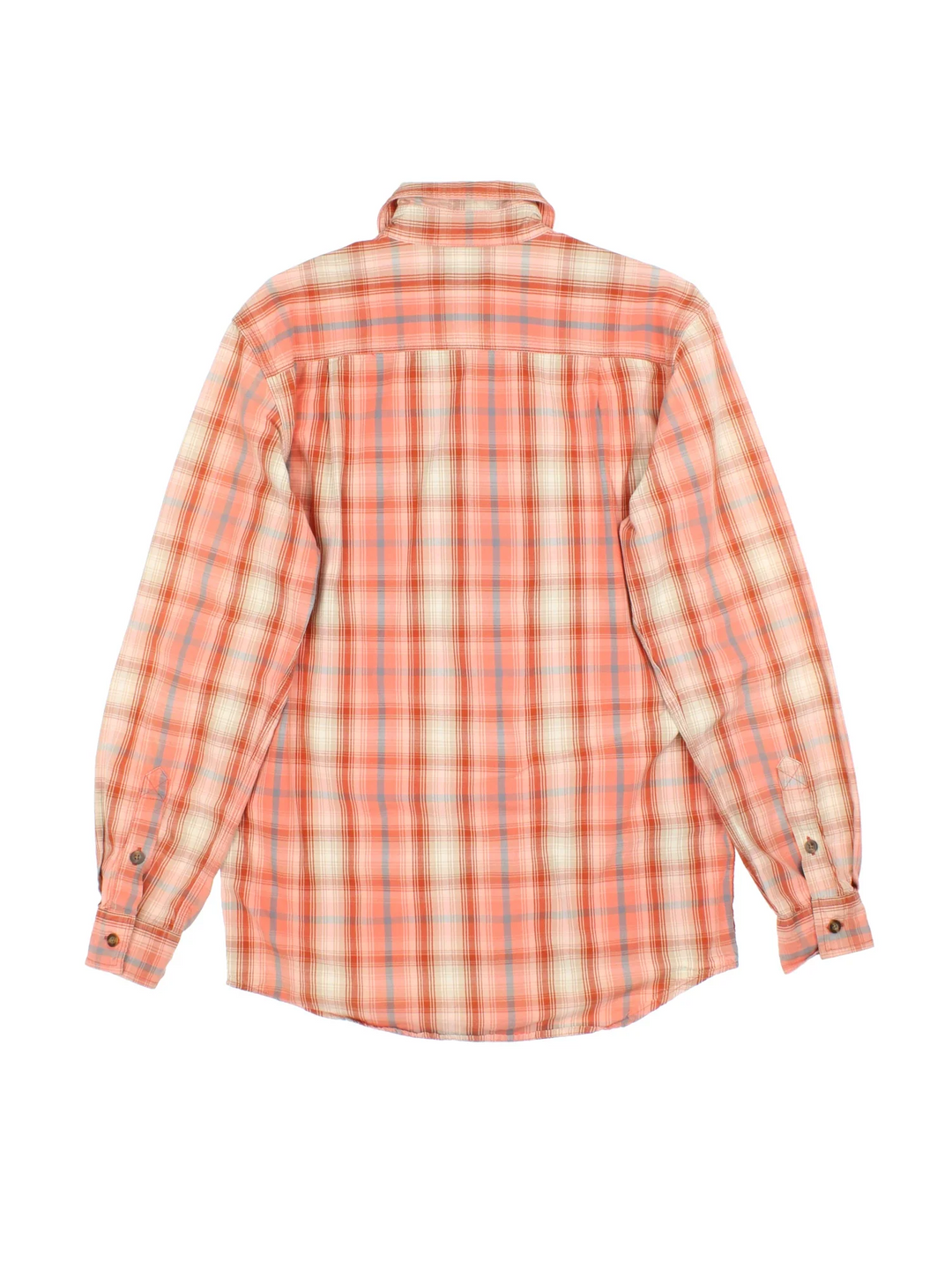 Carhartt Shirt in a orange plaid colourway, buttons up and has double chest pockets with the logo embroidered on the front.