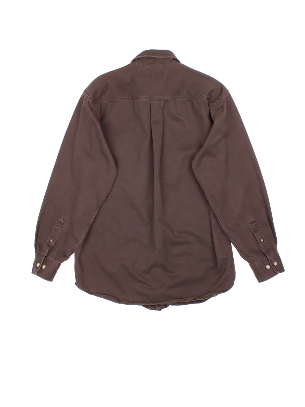 Carhartt Work Shirt in a brown colourway, buttons up and has double chest pockets with the logo embroidered on the front.