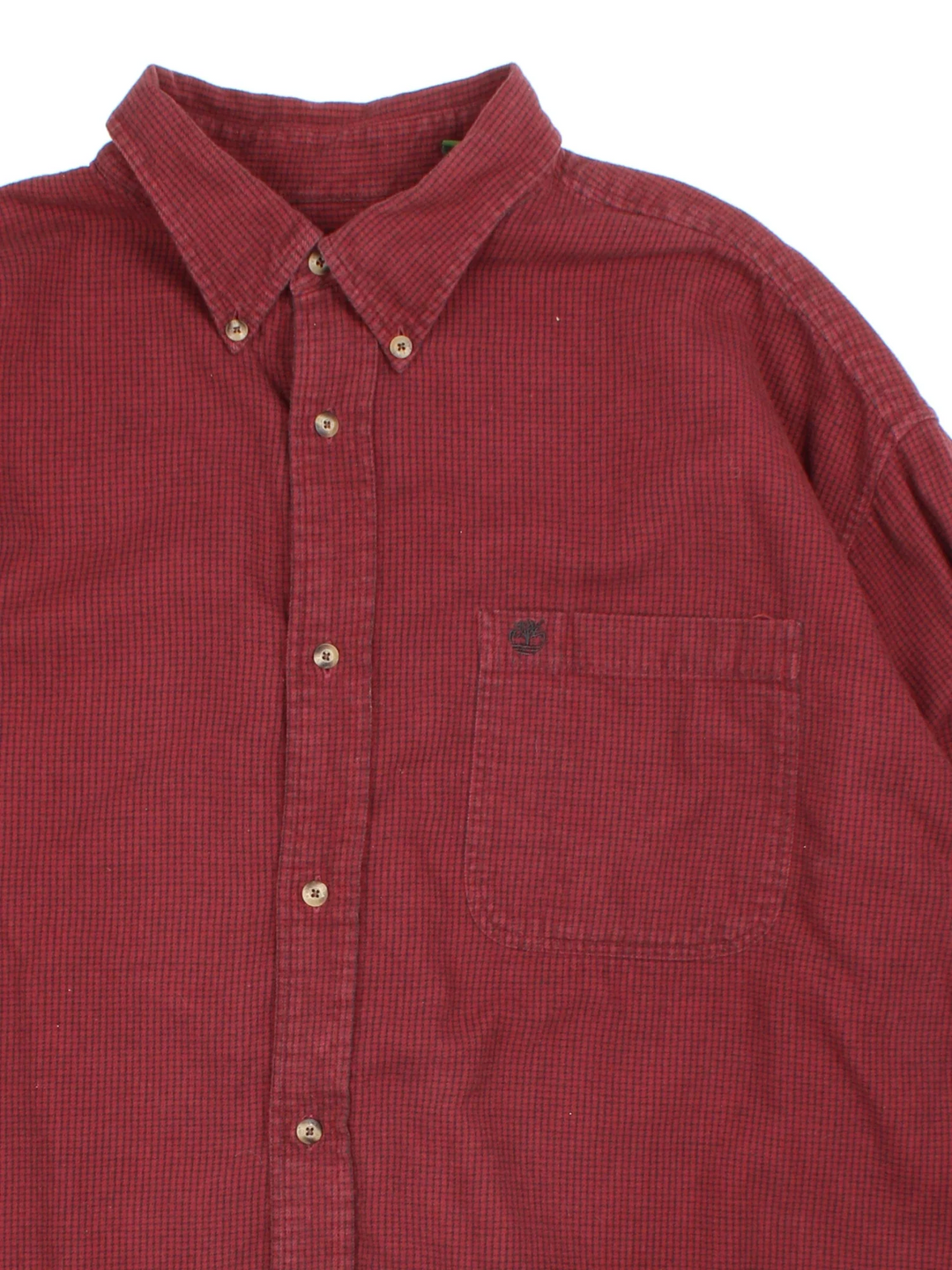 Timberland Shirt in a red colourway, button up with the logo embroidered on the front.