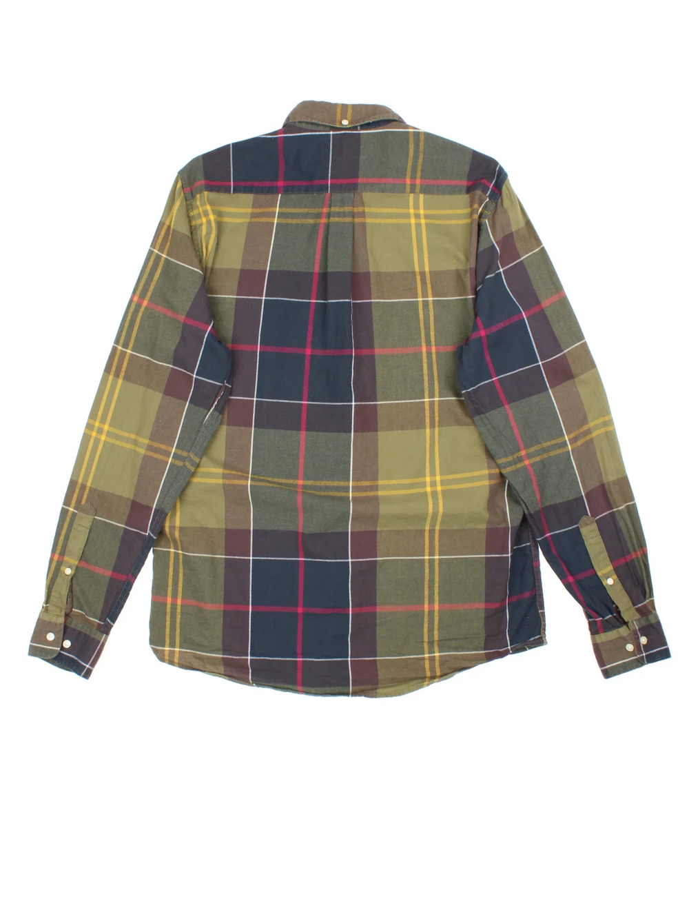 Barbour Shirt in a green/blue/red colourway, button up with branded tab on front pocket.