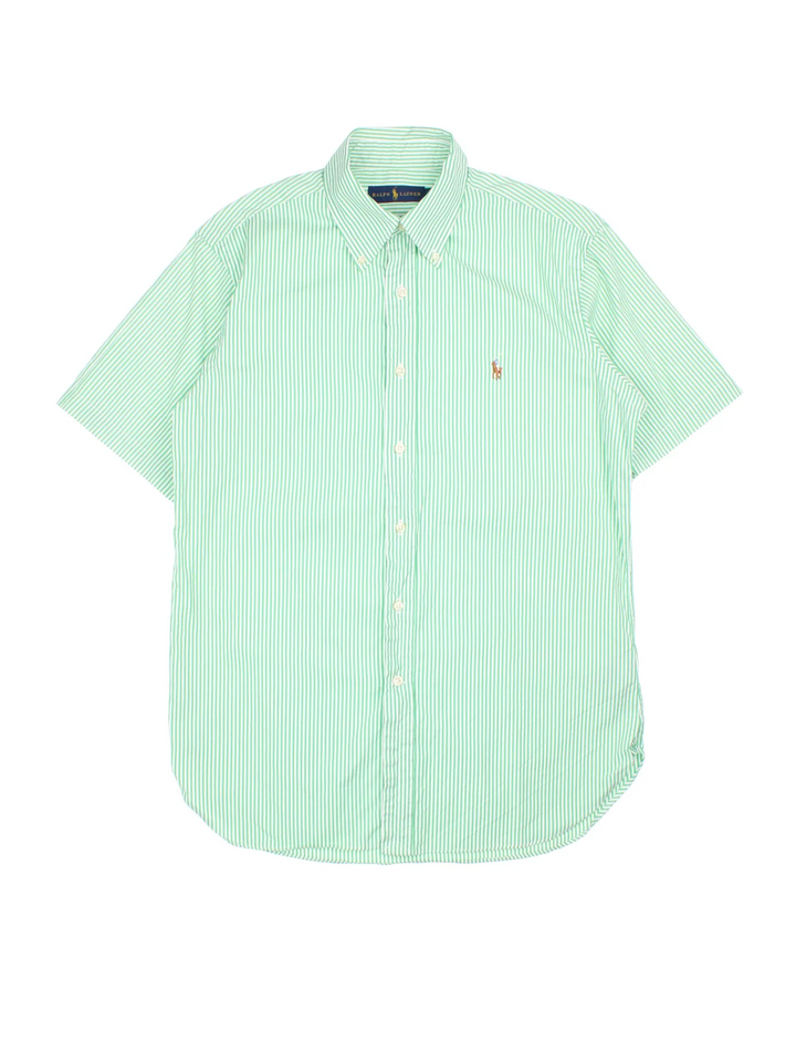 Ralph Lauren Shirt in a green/white colourway, button up with embroidered branding on front.