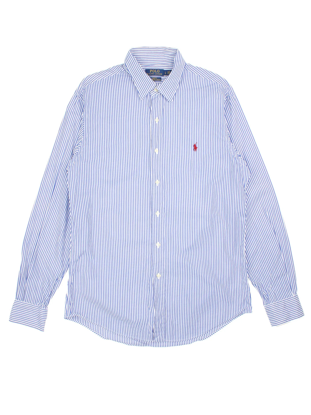 Ralph Lauren Shirt in a blue/white colourway, button up with embroidered branding on front.