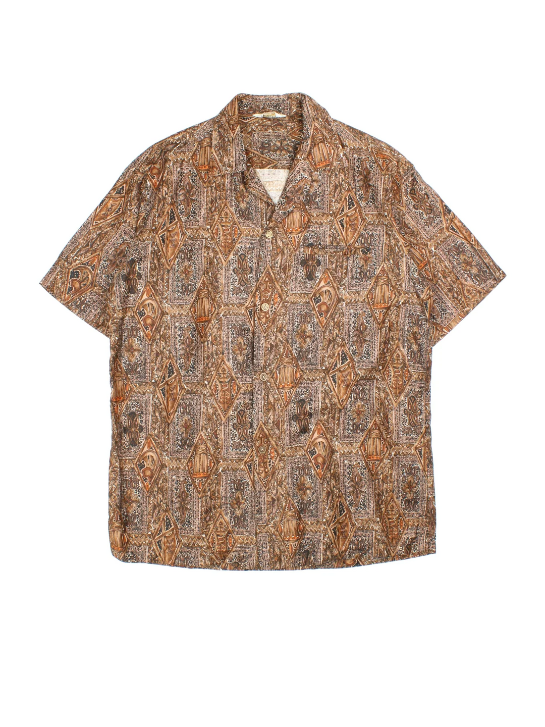 Vintage Hawaiian Shirt in a brown colourway, button up with all over abstract floral pattern.