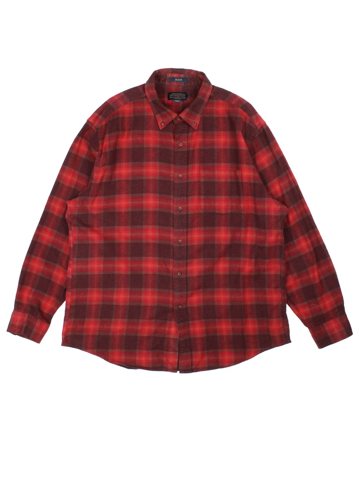 Vintage Pendleton Flannel Shirt in a red colourway, button up with a chest pocket.